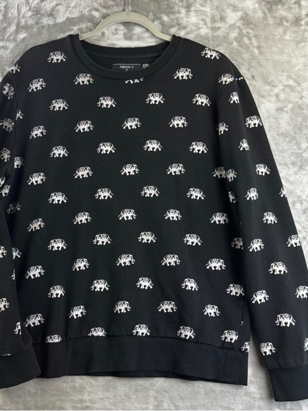 Forever 21 Black Crewneck Sweatshirt with White Elephant Print